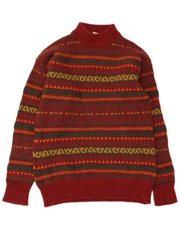 Vintage Herre Turtle Neck Jumper Sweater UK 40 Medium Rød Geometrisk Ny Uld