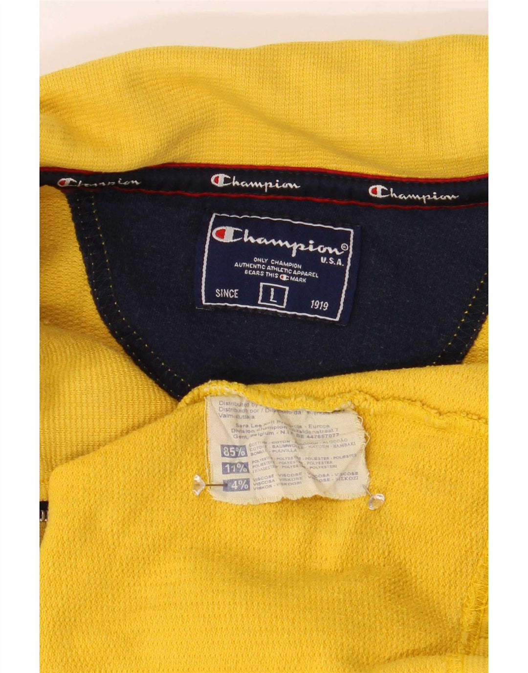 Champion Herre Zip Neck Sweatshirt Jumper Stor Gul Bomuld