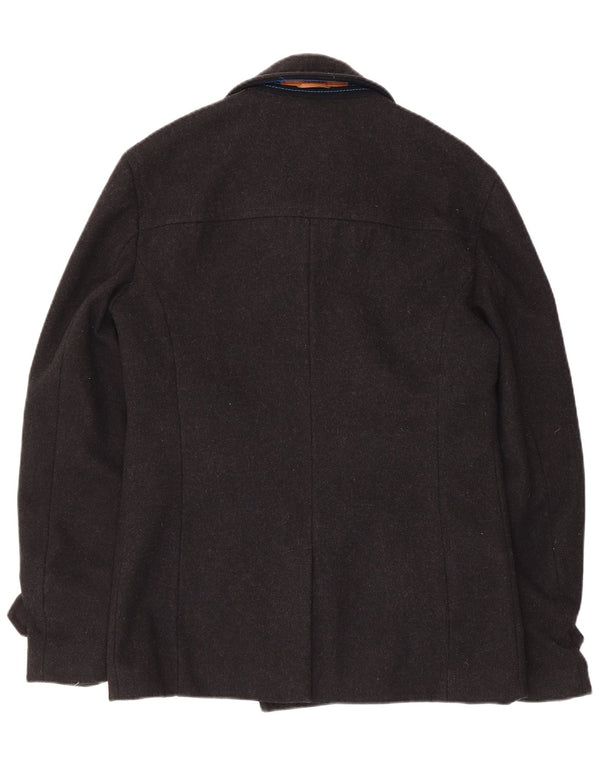 Superdry Men Pea Coat UK 38 Medium Black Wool