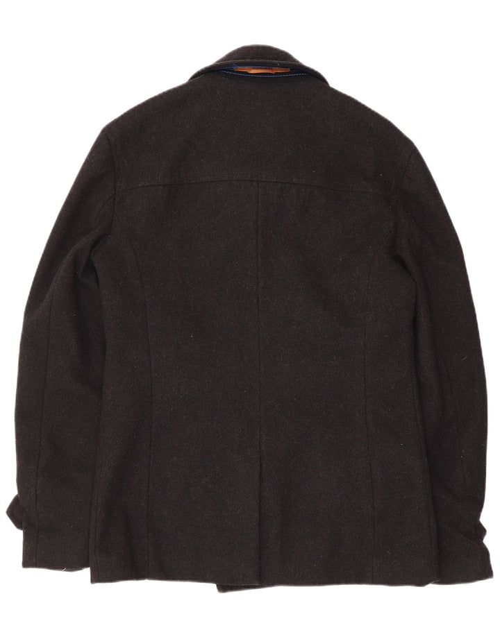 Superdry Men Pea Coat UK 38 Medium Black Wool