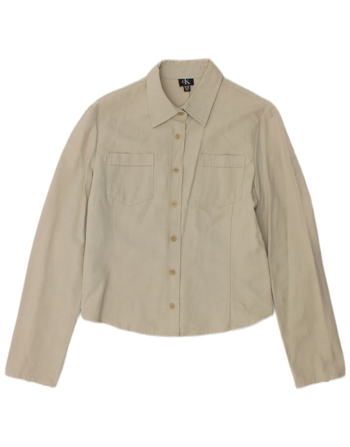CALVIN KLEIN Dame Crop Shirt US 10 Stor Beige Bomuld