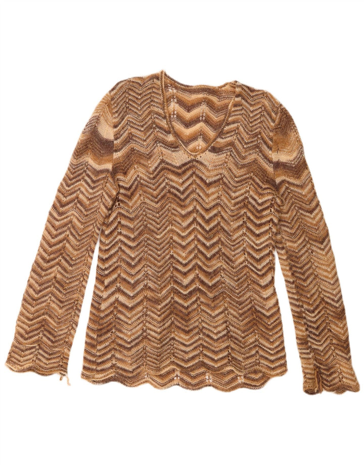 Vintage dame V-hals sweater UK 16 Stor brun ternet