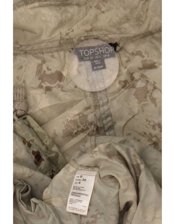 Topshop Dame Hooded Parka Jacket UK 8 Small Green Camouflage Polyester