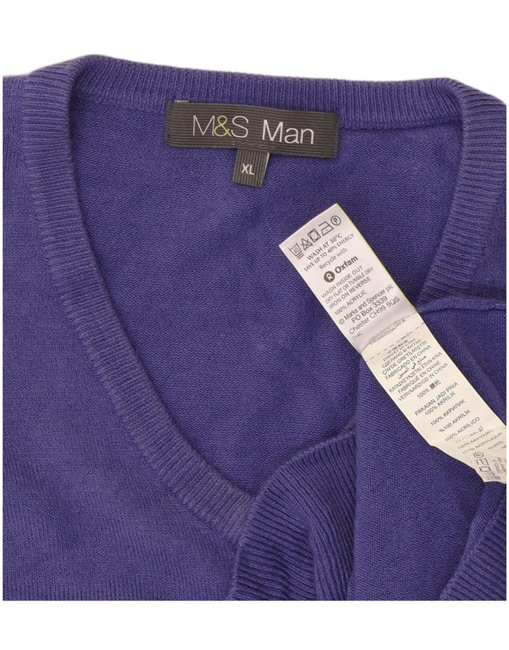 Marks & Spencer Herre V-hals sweater XL Lilla Akryl