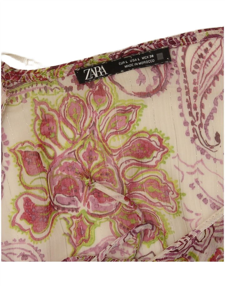 Zara Womens Flæse Front Bluse Top UK 14 Large Multicolored Floral