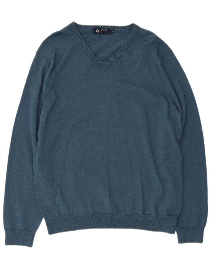 J. Crew Herre V-hals sweater Stor Blå Merinould