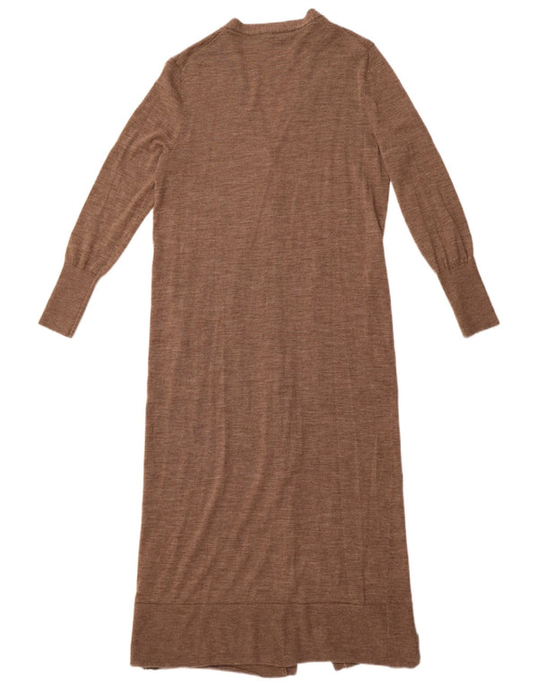 Zara Dame Longline Cardigan Sweater UK 14 Stor Brun Uld