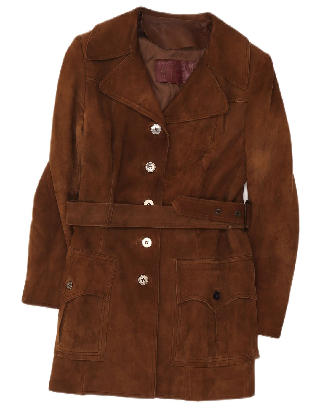 Vintage Womens Suede Overcoat UK 10 Small Brown Leather