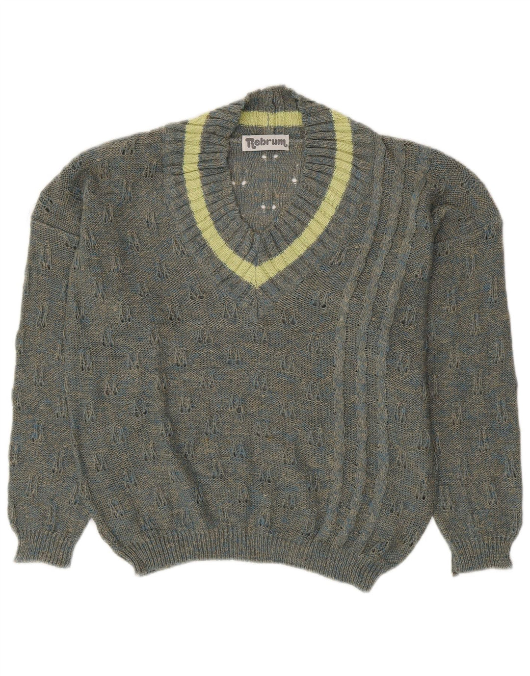 VINTAGE Dame V-hals sweater UK 18 XL Grå