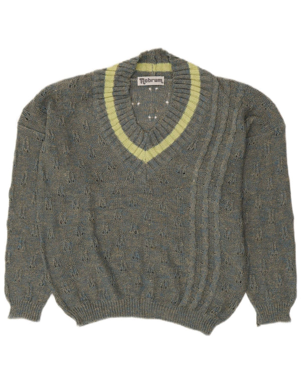 VINTAGE Dame V-hals sweater UK 18 XL Grå