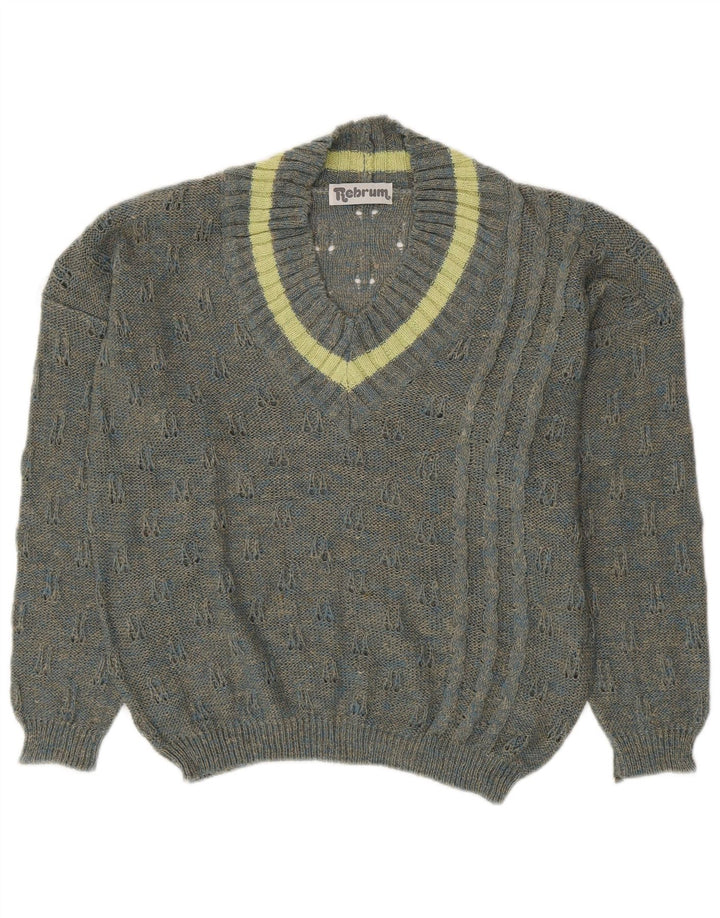 VINTAGE Dame V-hals sweater UK 18 XL Grå