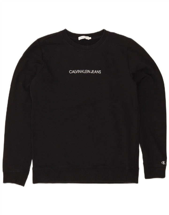 CALVIN KLEIN Drenge grafisk sweatshirt trøje 15-16 år Sort bomuld