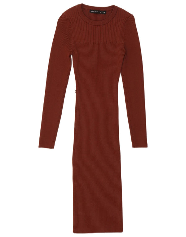 Karen Millen Dame Langærmet Jumper Kjole UK 6 XS Brun Polyamid