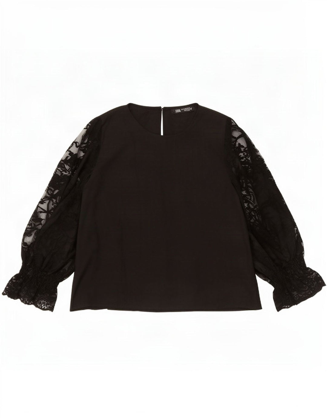 Zara Dame Langærmet Bluse Top UK 14 Medium Sort Polyester