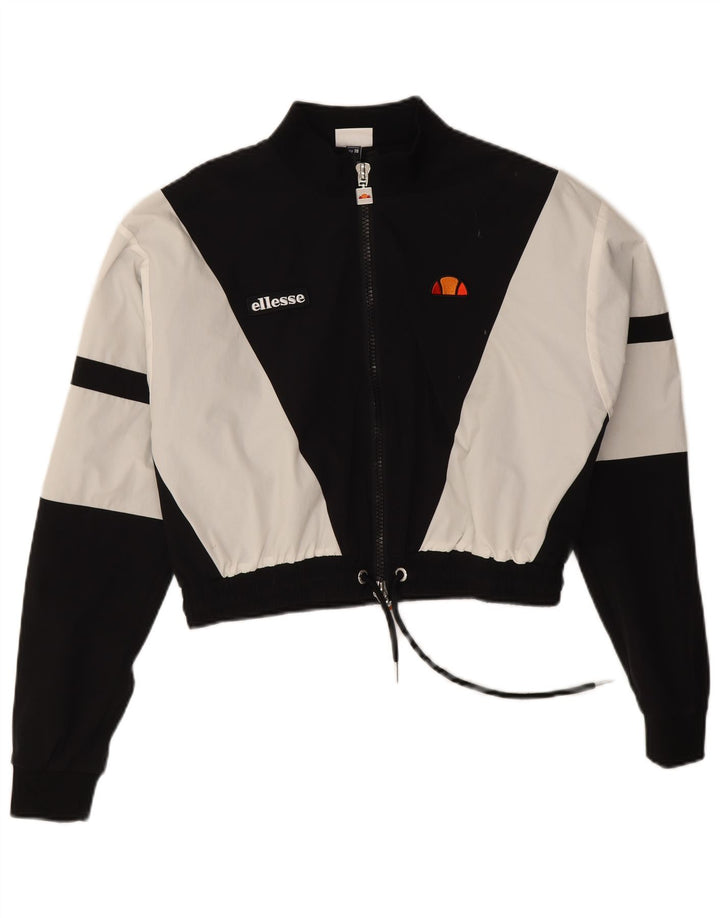 Ellesse Womens Crop træningsdragt topjakke UK 10 Small Black Colourblock