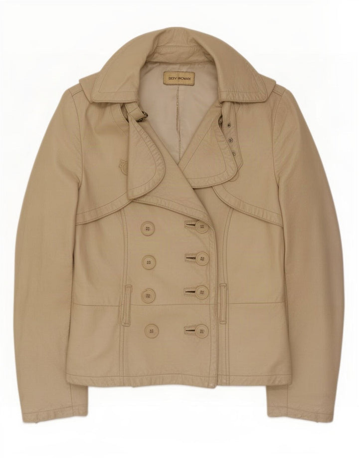 Vintage læderjakke til kvinder UK 10 Small Beige
