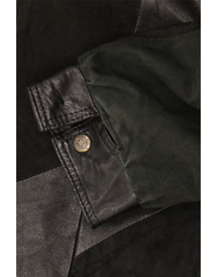 Vintage dame læder læderjakke UK 20 2XL Sort Patchwork Retro