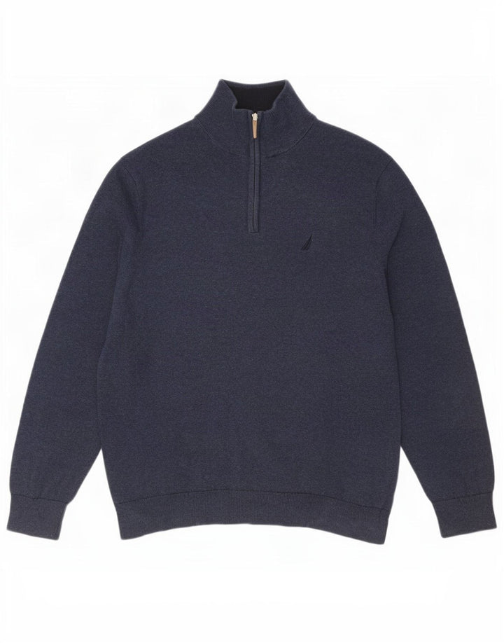 Nautica Herre Zip Neck Jumper Sweater Stor Marineblå Bomuld