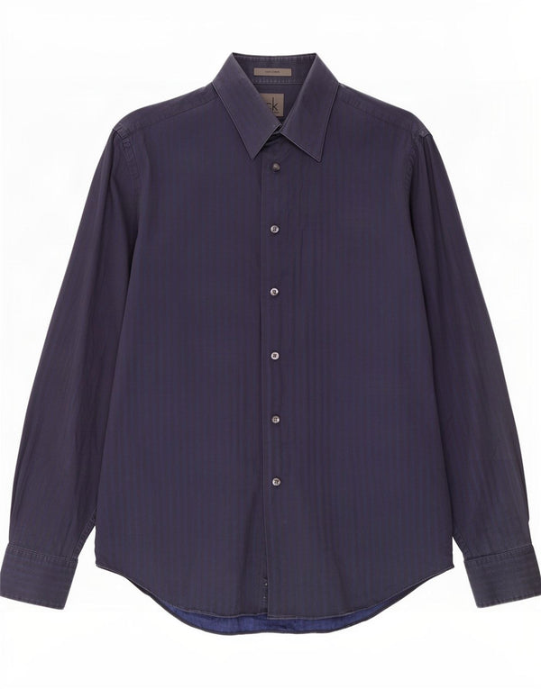 Calvin Klein Mens Slim Fit Shirt Size 39 15 1/2 Medium Navy Blue Pinstripe