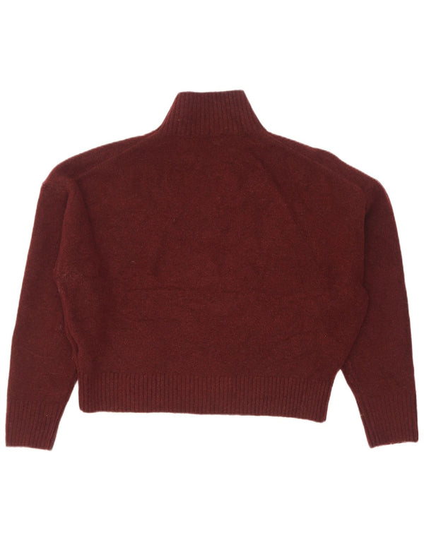 Zara Womens Crop Oversized Turtle Neck Jumper Sweater UK 14 Medium Burgundy