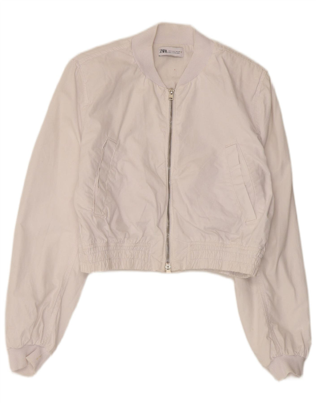 Zara Oversized Bomber Jacket UK 10 Small White Bomuld