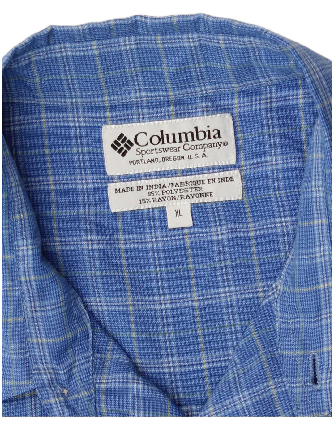 Columbia kortærmet herreskjorte XL blå ternet polyester