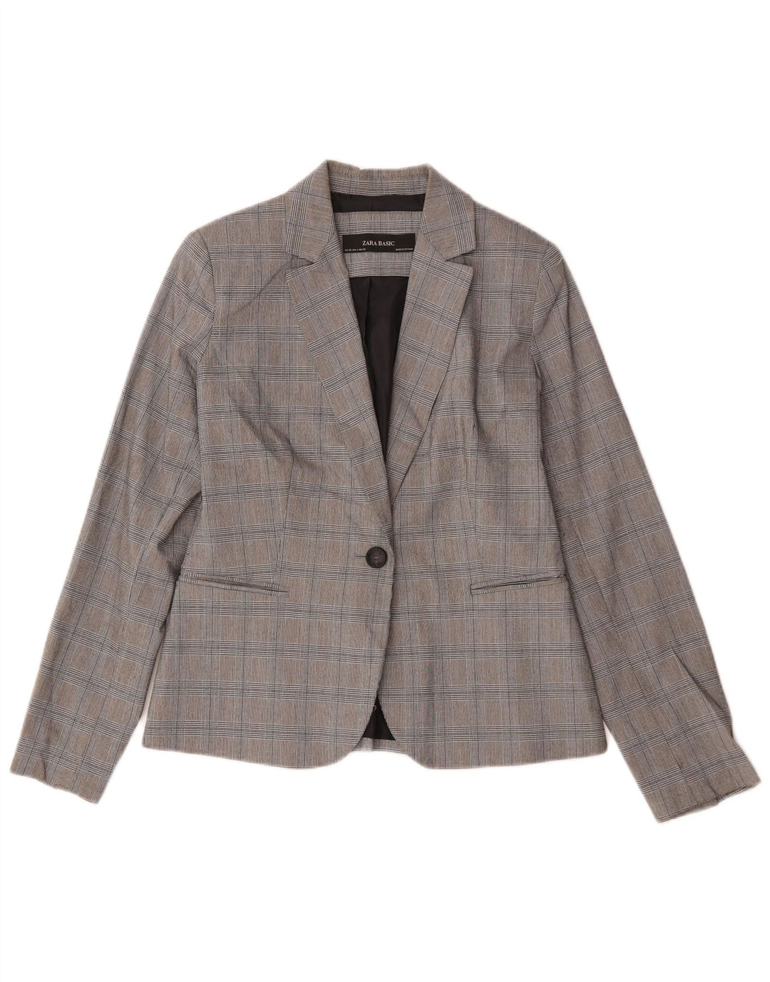 Zara Dame 1-knaps blazerjakke EU 36 XS Grå Houndstooth Polyester