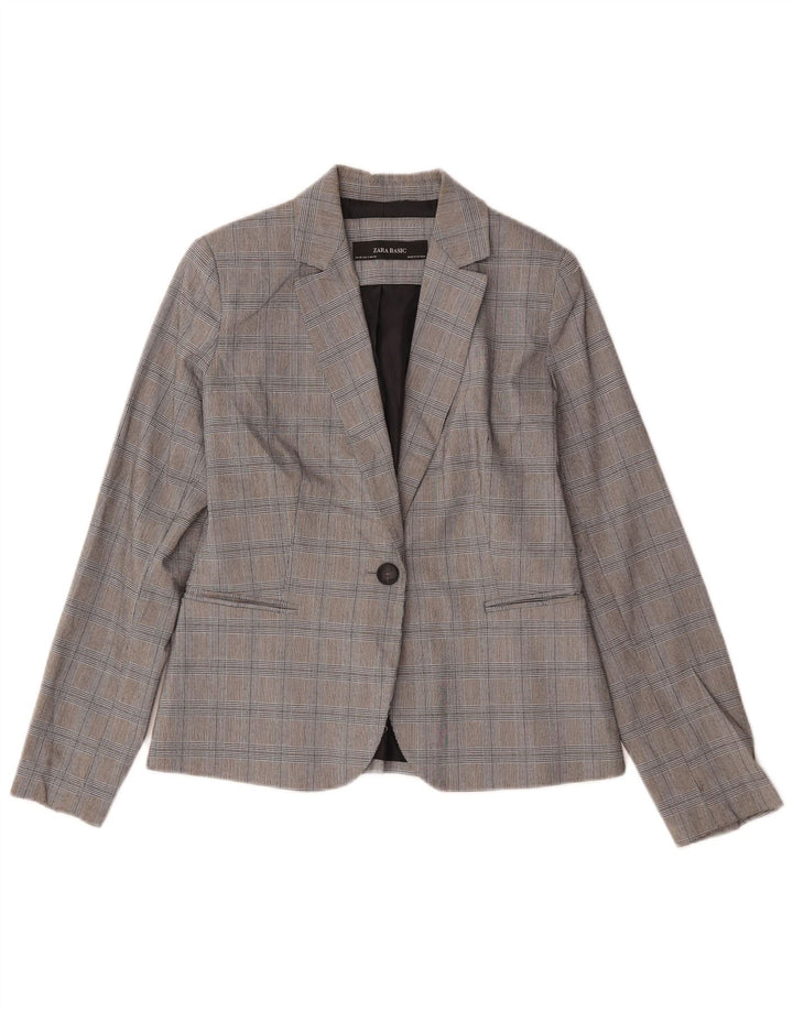 Zara Dame 1-knaps blazerjakke EU 36 XS Grå Houndstooth Polyester