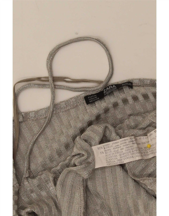 Zara Dame Cami Top UK 14 Medium Grå Stribet Polyester