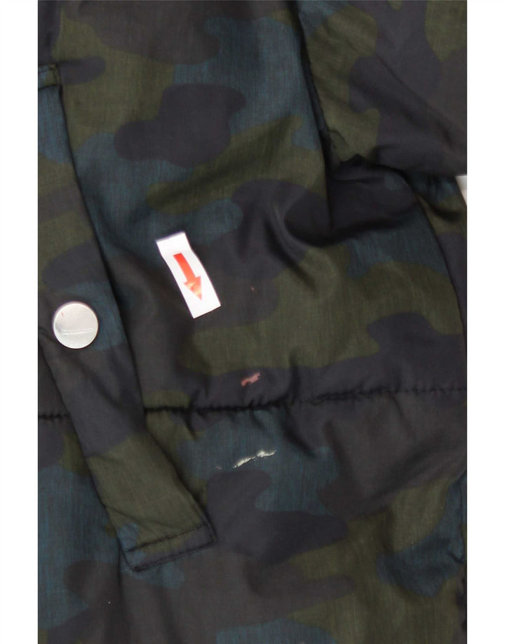 Zara Dame Hætte Oversized Polstret Jakke UK 6 XS Flerfarvet Camouflage