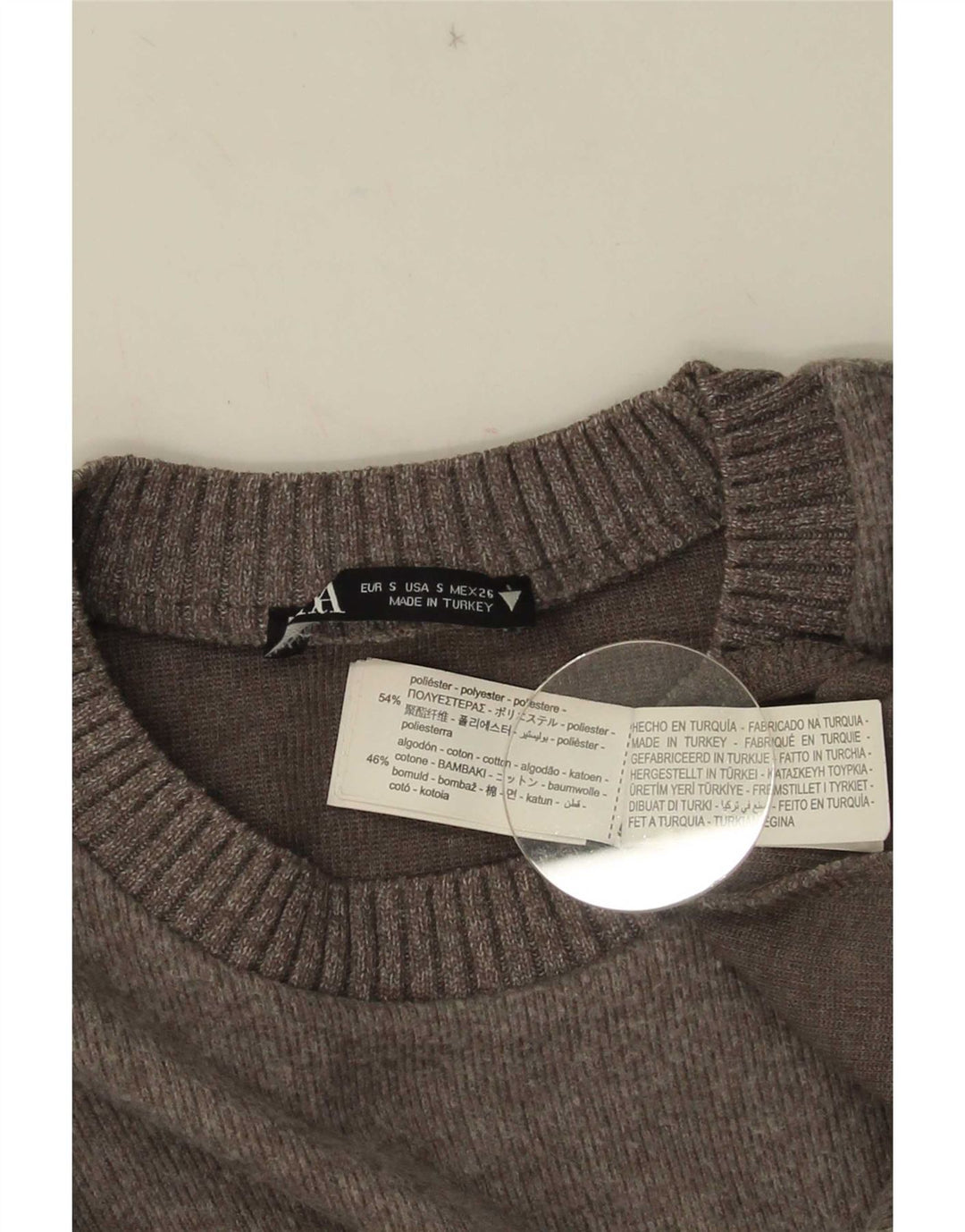 Zara Dame Oversized Crew Neck Jumper Sweater UK 10 Small Grey Polyester