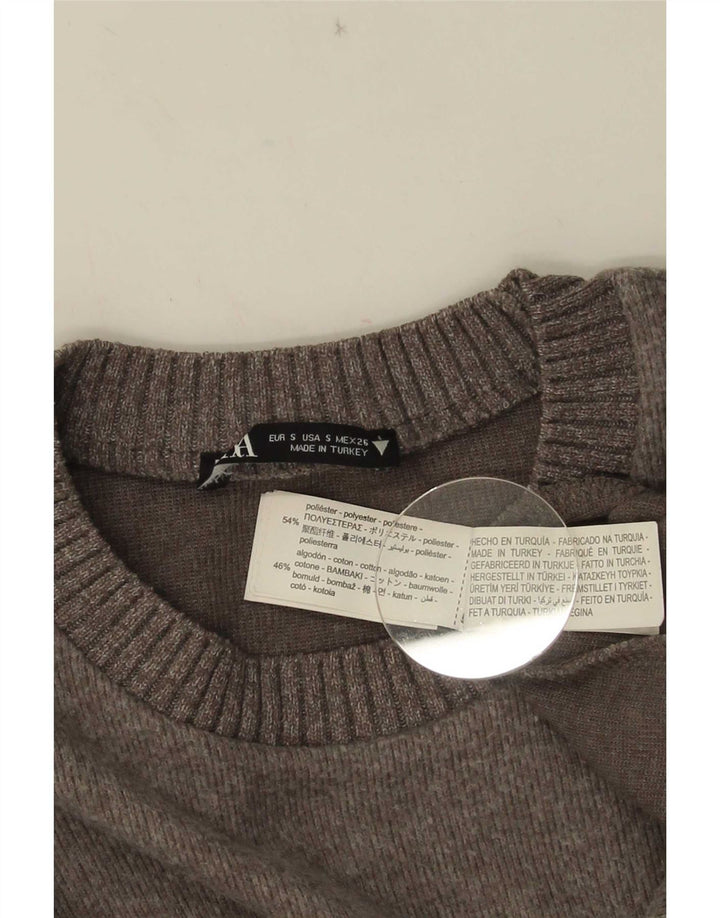 Zara Dame Oversized Crew Neck Jumper Sweater UK 10 Small Grey Polyester