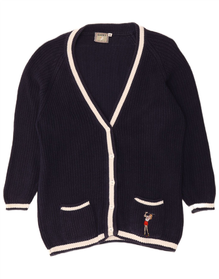 Vintage dame cardigan sweater UK 14 Medium marineblå bomuld