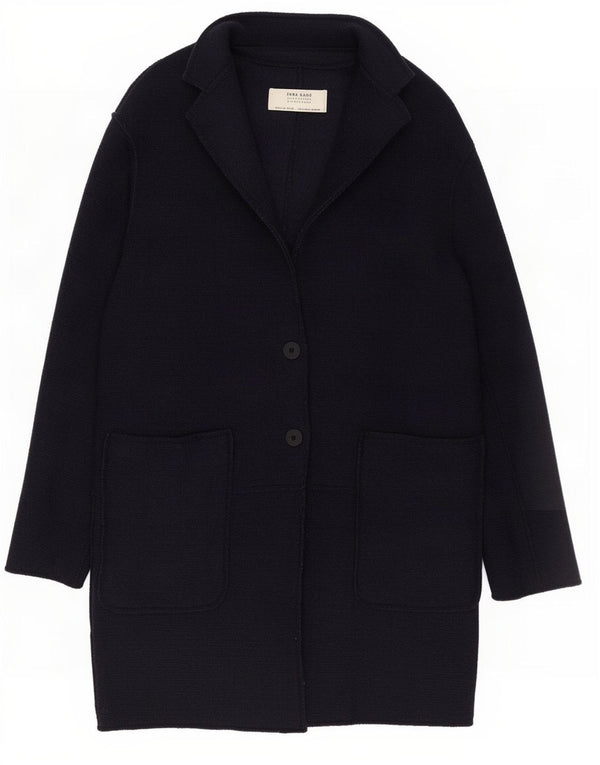 Zara Dame Oversized Overfrakke UK 10 Small Navy Blue Uld