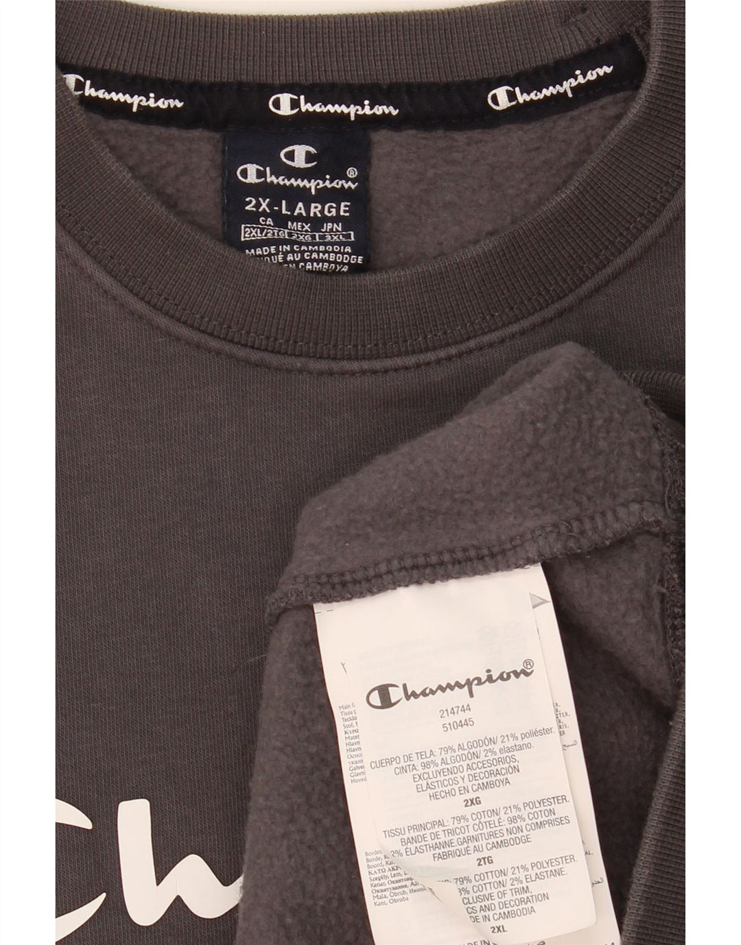 CHAMPION Mens Graphic Sweatshirt Jumper 2XL Grey Cotton
