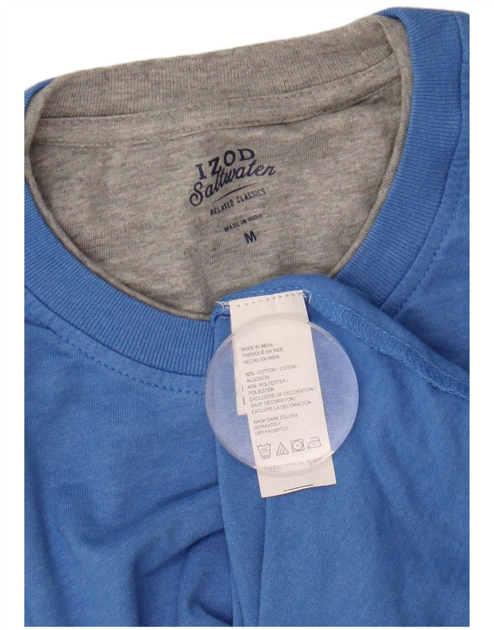 Izod Herre Salt Vand T-Shirt Top Medium Blå Bomuld