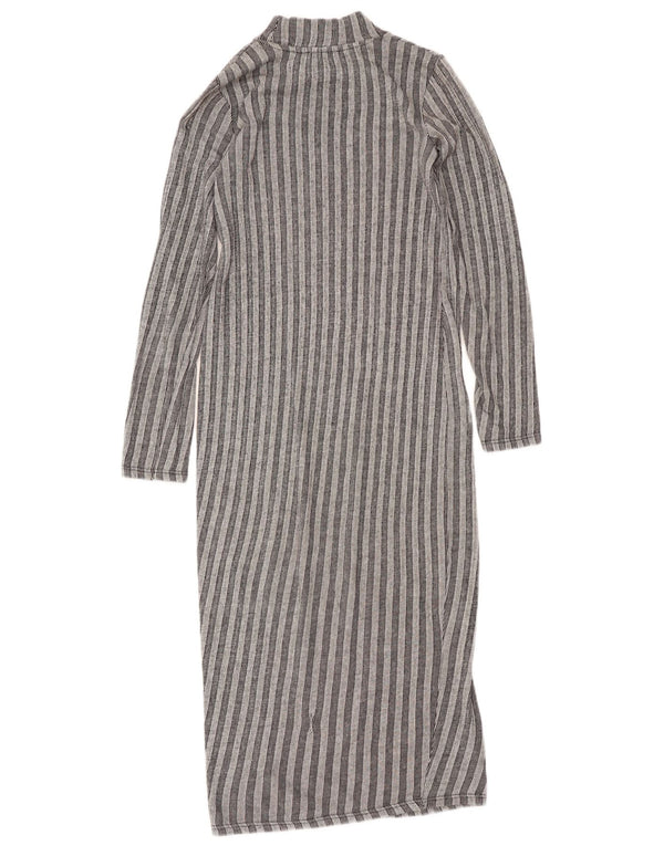 Zara Womens Trafaluc Long Sleeve Bodycon Dress UK 10 Small Grey Striped