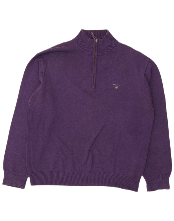 Gant Herre Zip Neck Jumper Sweater XL Lilla Bomuld