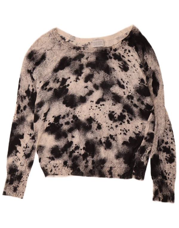 Diesel Dame Boat Neck Jumper Sweater UK 10 Small Black Tie Dye Bomuld