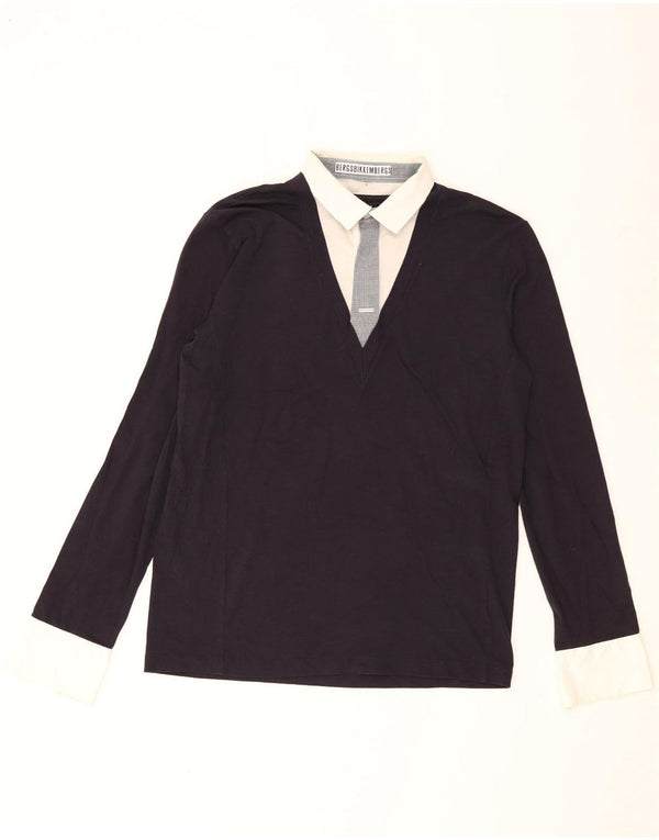 Bikkembergs Langærmet Polo Shirt til mænd Large Navy Blue Colourblock