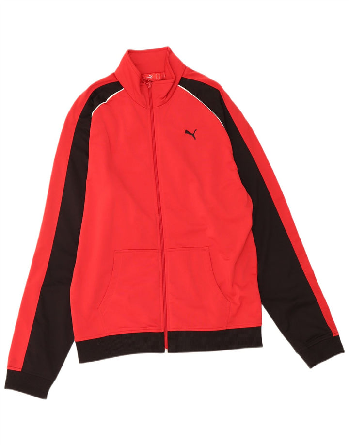 PUMA Boys Tracksuit Top Jacket 15-16 Years Red Colourblock Polyester