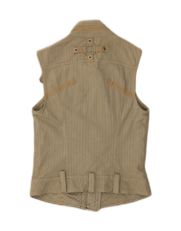 Diesel Dame Gilet UK 6 XS Beige Stribet Bomuld