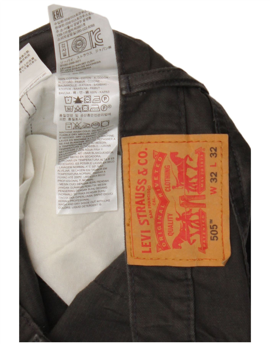 LEVI'S Herre 505 lige fritidsbukser W32 L32 Grå bomuld