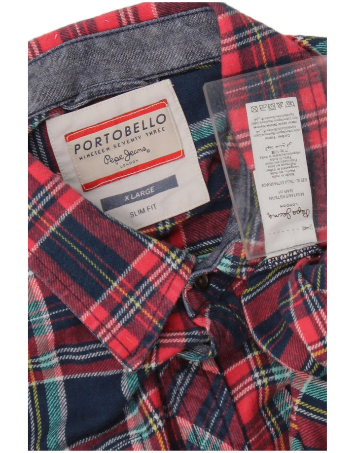 PEPE JEANS Mens Slim Fit Flannel Shirt XL Multicoloured Check Cotton