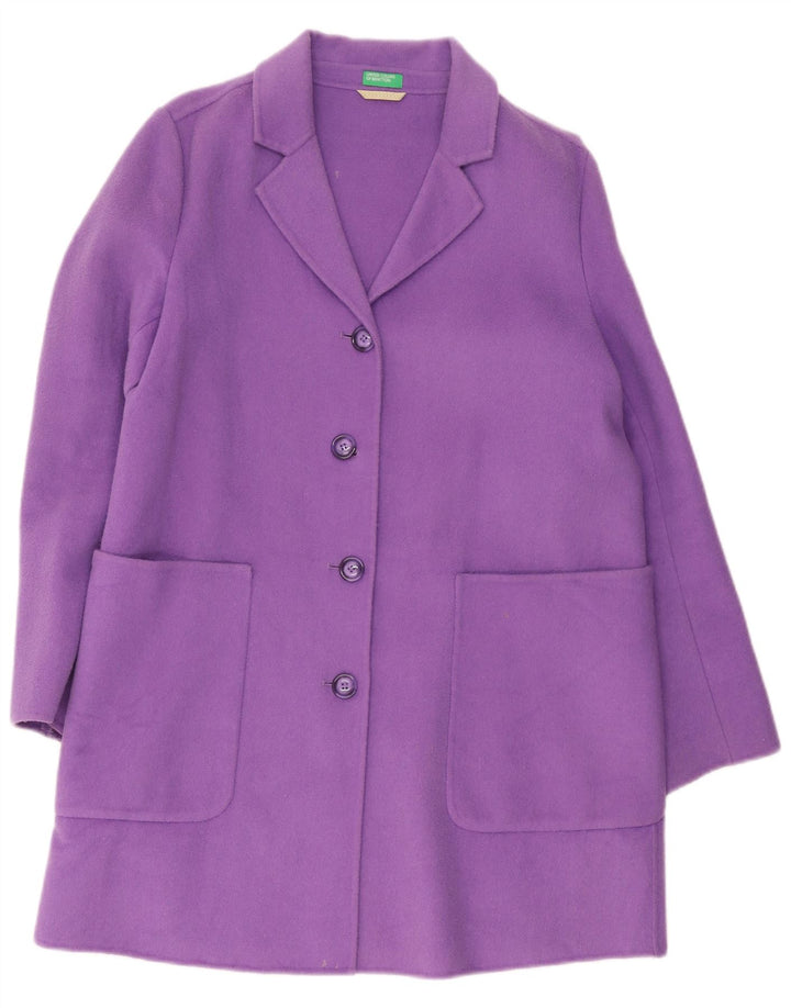 Benetton Dame Overfrakke UK 14 Stor Lilla Uld