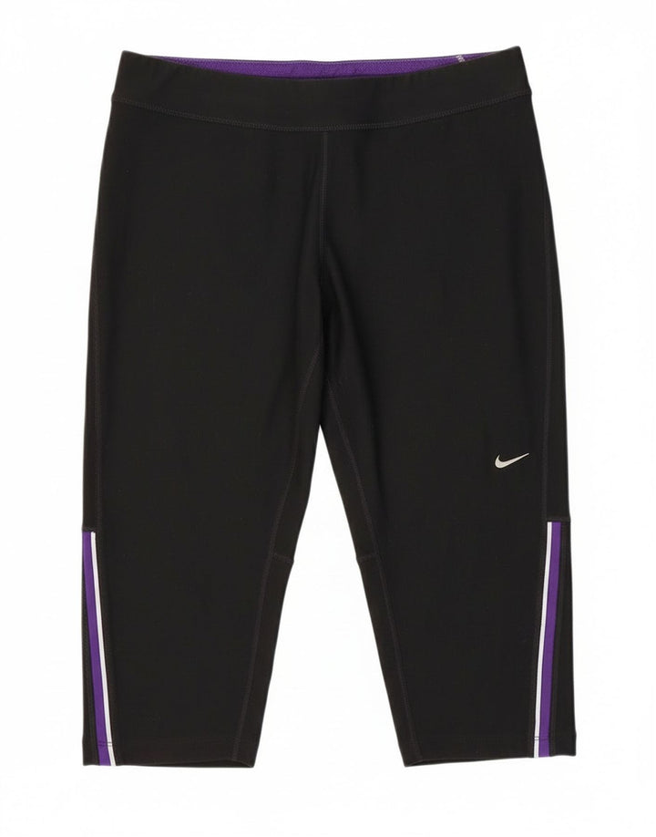 Nike Dame Dri Fit Bermuda Sport Shorts UK 14 Large Black Polyester