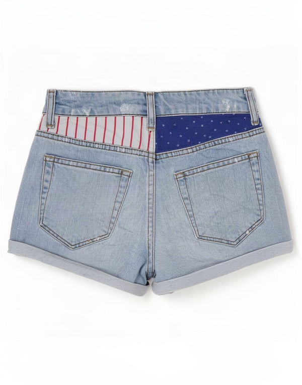 Topshop Grafiske denimshorts til kvinder XS W25 Blå Colourblock