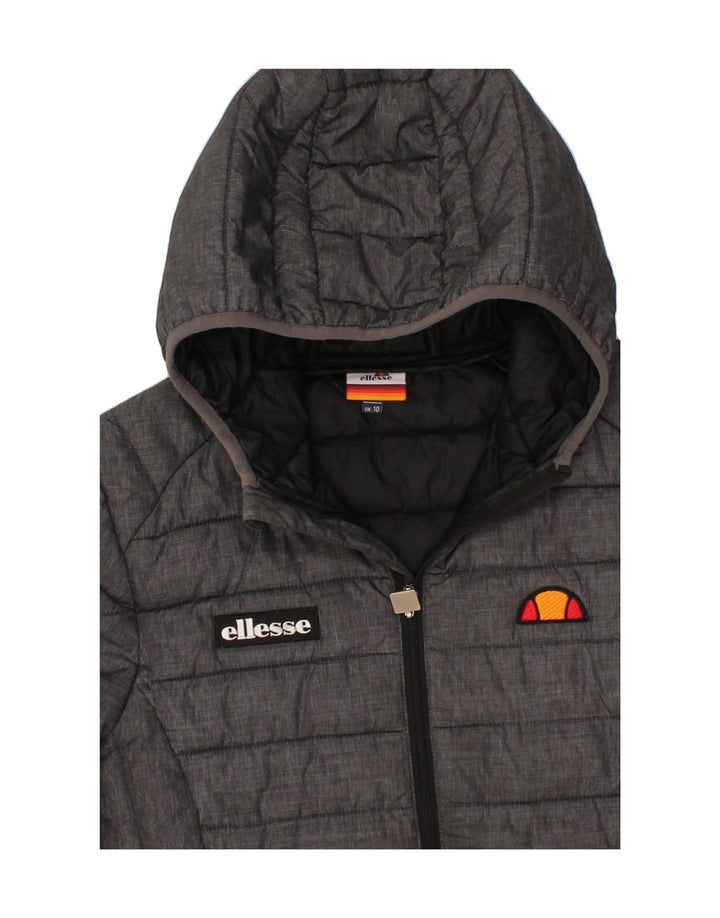 ELLESSE Womens Hooded Padded Jacket UK 10 Small Grey Nylon Vintage Ellesse and Second-Hand Ellesse from Messina Hembry 