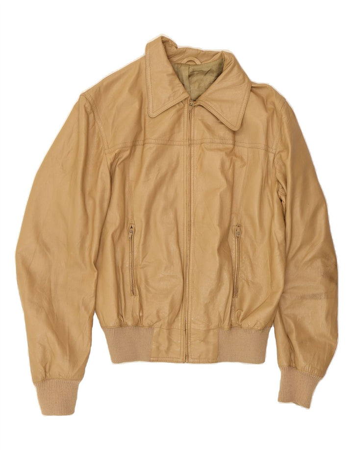 VINTAGE Womens Leather Jacket IT 52 2XL Beige Leather Vintage Vintage and Second-Hand Vintage from Messina Hembry 
