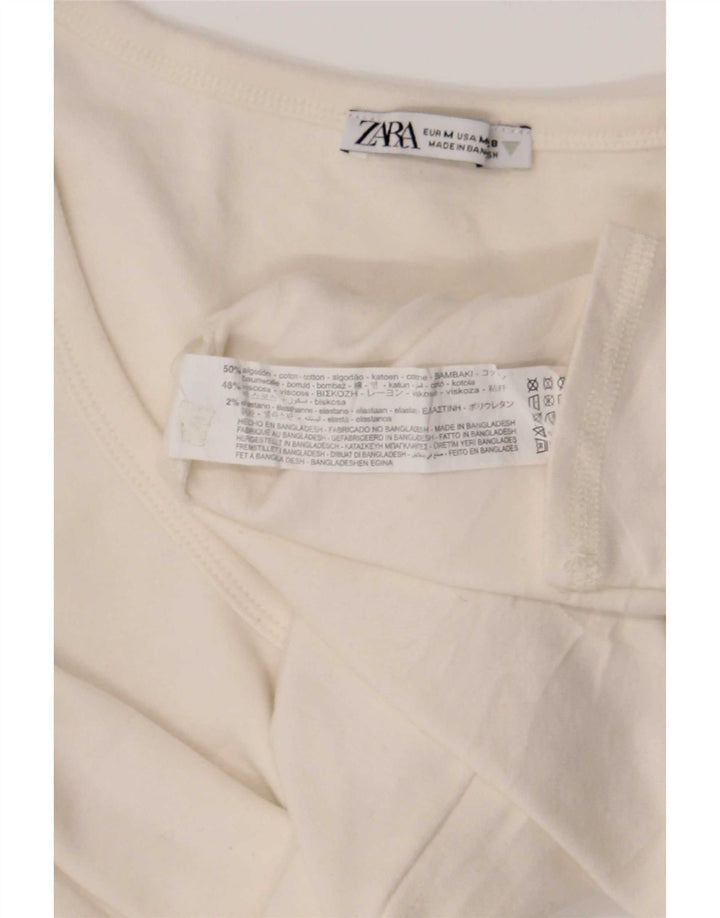 Zara Womens Crop Top Langærmet UK 12 Medium White Bomuld
